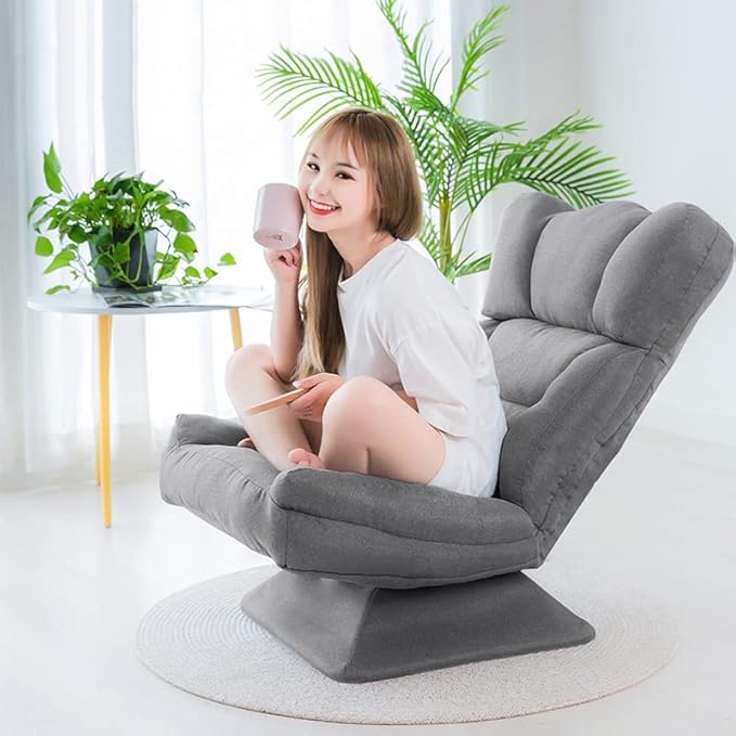 TBQATNTS Reclining Folding Floor Gaming Chair for Homehigh Back Folding 360-Degree Swivel Floor Lazy SofaChair Padded Backrest Lounger Sleeper Game Rocker for Teens AdultsB