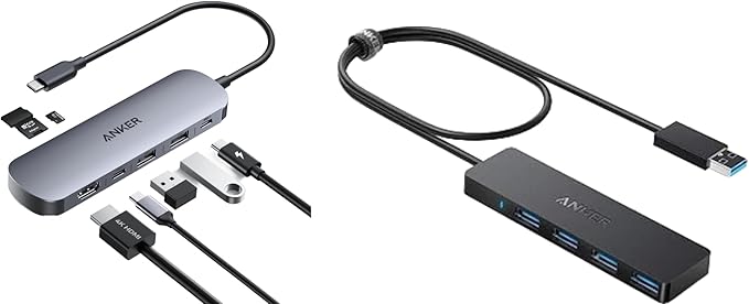 Anker USB C Hub 5-in-1 USB Hub for Laptops &amp 7 Ports USB 3.0 Data Hub (Bundle)