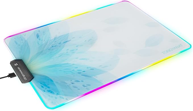 RGB Glass Mouse Pad for Gaming Professional Esport Ultra Smooth Mouse Mat Dimmable Border Lighting Color Mousepad with Stable Rubber Base Speed Control for Games and Office (Blue 13.8 x 10.2)