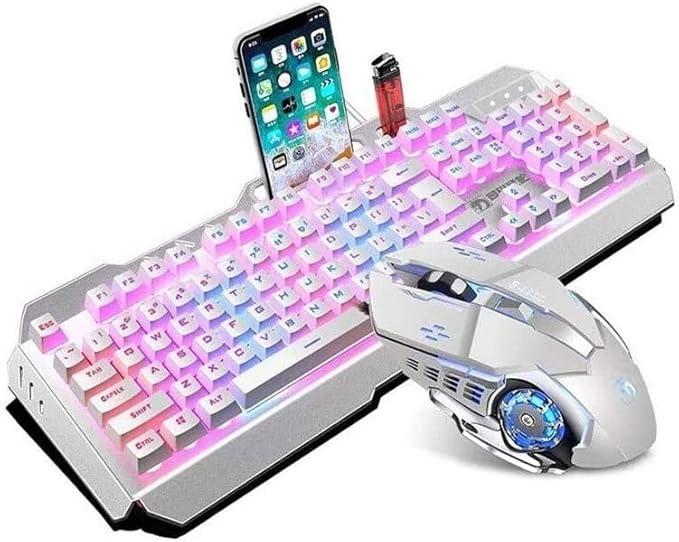 Gaming Keyboard and Mouse Combo Large Mouse Pad Mechanical Feel RGB Backlit 3200 DPI Mouse for WindowsComputerPCNotebookLaptop (Color : White)