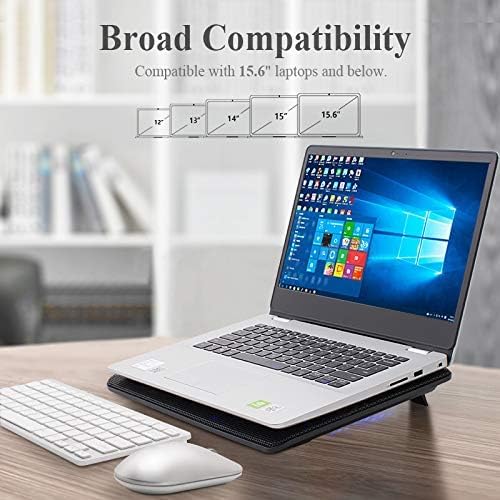 Fancial Laptop Cooling Pad with 2 Large Fans 2-in-1 USB Port Blue LED Light Adjustable Stand Compatible with 14-15-Inch Laptops Lightweight Quiet Slim Portable