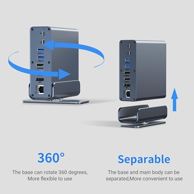 Docking Station for Asus TUF Gaming A17 A18 A15 A16 A14 F15 F16 F17 Dash 15 F15 Gaming Laptop15-in-1 USB C with 360 ° Rotating Base 2*4K HDMI and 1*DP 10Gbps USB Port Transfer RJ45 Audio SD/TF