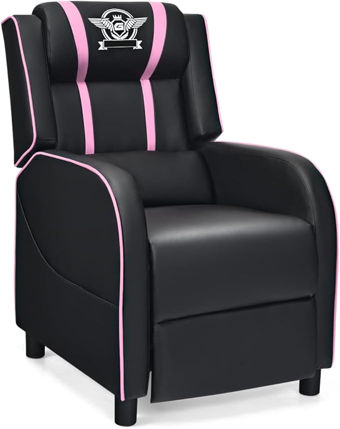 DORTALA Massage Gaming Chair for Adults Adjustable Recliner Sofa w/Footrest and Massage Function Adjustable Living Room Recliner Home Theater Seating PU Leather 330LBS Weight Capacity Pink