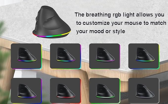 Wireless Mouse Bluetooth Rechargeable Dual Mode Ergonomic Vertical Large Carpal Tunnel Ergo Optical Travel Cordless Mice for PC Laptop Computer Mac iPad Pro MacBook Pro/AirRGB LightSide Buttons