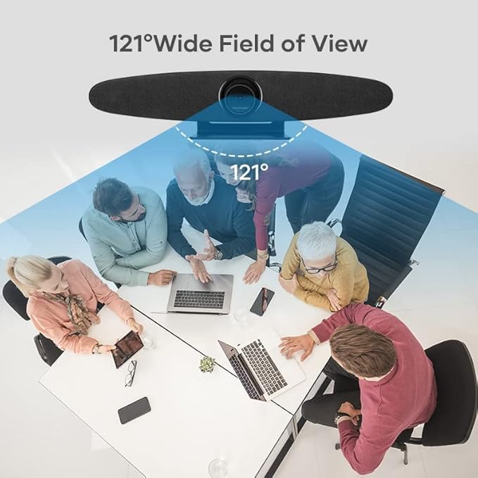 ROCWARE 4K UHD Video Conference System Camera [Voice Tracking &amp AI Autoframing] Webcam with Speaker and 4 Microphones All in-One Video Bar for All Conference Rooms 150°Wide Angle(5X Digital Zo