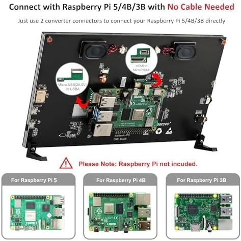 Touchscreen Monitor for Raspberry Pi 10.1'' IPS LCD Screen 1024 * 600 Smooth Touch Built-in Dual Speakers HDMI Input Compatible with Raspberry Pi 5/4/3/Zero Easy Set-up Driver-free (10.1 Inch)