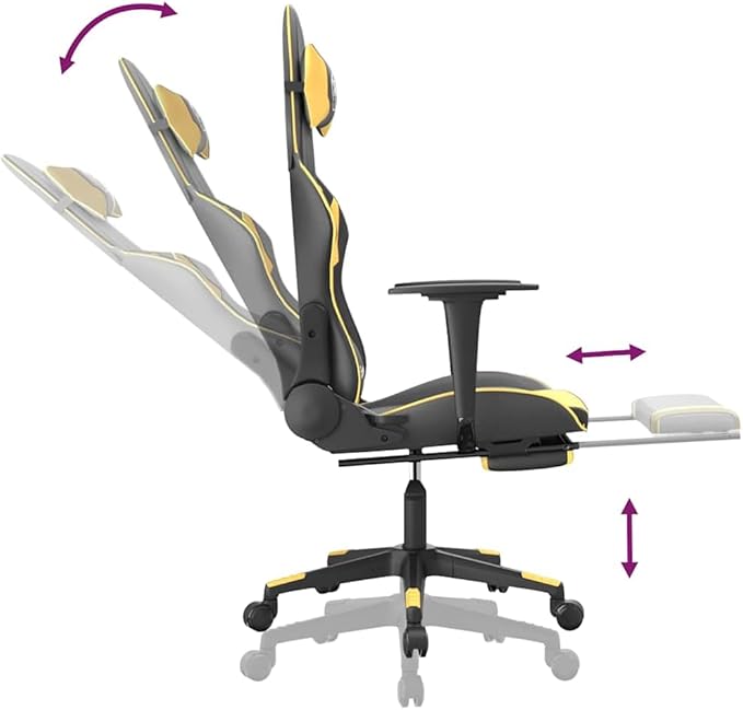 Black and Gold Faux Leather Gaming Chair with USB Massage 160-Degree Recline Adjustable Armrests and Retractable Footrest for Ergonomic Support and Relaxation