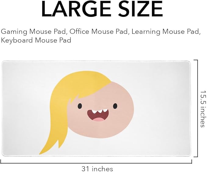 Adventure Time Fionna Head Large Gaming Mouse Pad Desk Mat with Stitched Edges Non-Slip Base for Gamer Home and Office 31.5 x 15.7