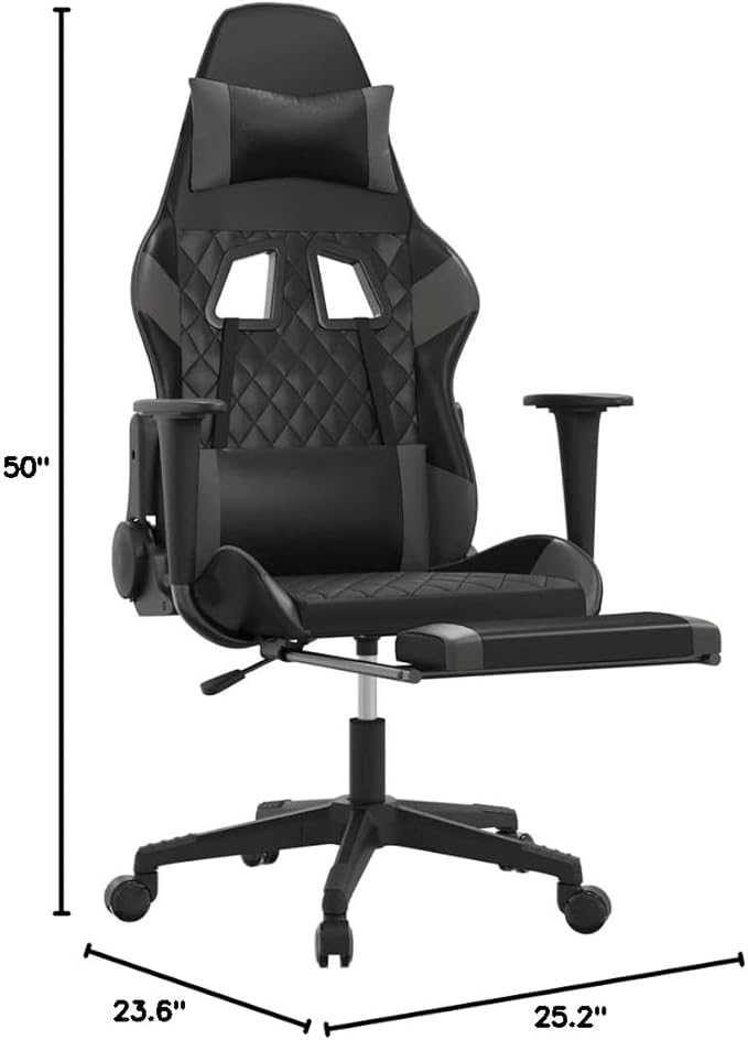 Gaming Chair with Footrest Black and Gray Faux Leather