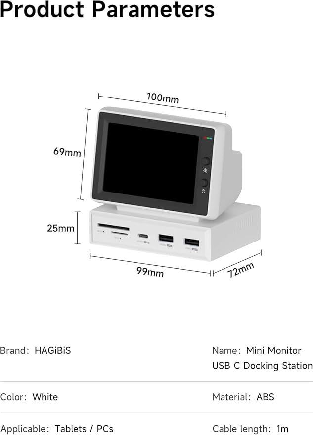 Hagibis 3.5inch IPS USB Mini Screen with USB C Hub USB-C&ampHDMI Monitor AIDA64 Mini PC CPU RAM HDD Data Monitor Temperature Electronic Album Floating Lyrics Display Sub Screen for Laptop PC (960x64