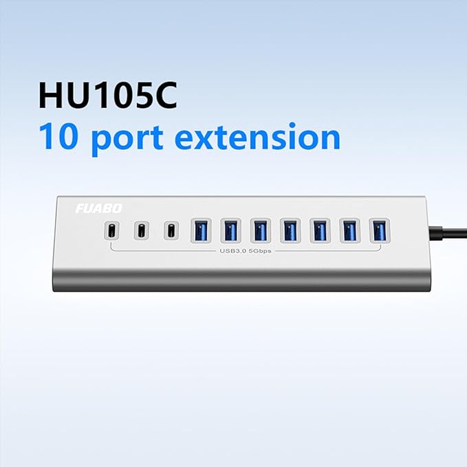 10 Ports USB HUB 7 USB-A and 3 USB-C Ports Multiport Adapter USB3.0 Aluminum USB C to USB Hub for iPhone 16/15 Series MacBook iPad