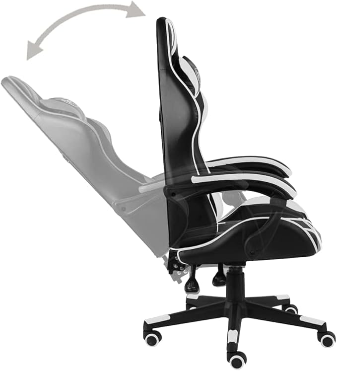 Gaming Chair with Footrest Black and Gray Faux Leather Gaming Chair with Ergonomic Design Adjustable Features - for Gamers and Office Use