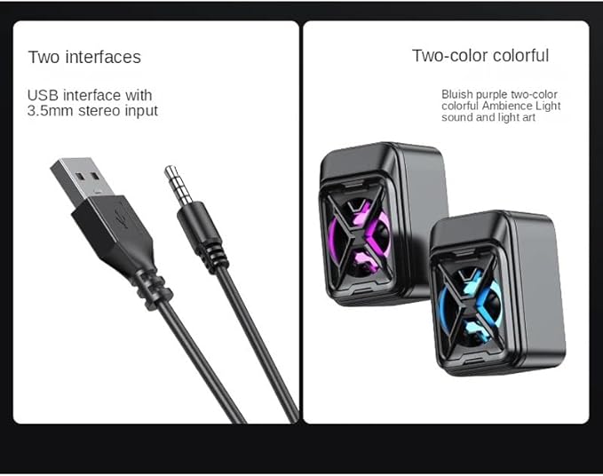 Small Desktop Speaker with Glowing LED Lights Colorful Speakers for Laptop Computer Audio