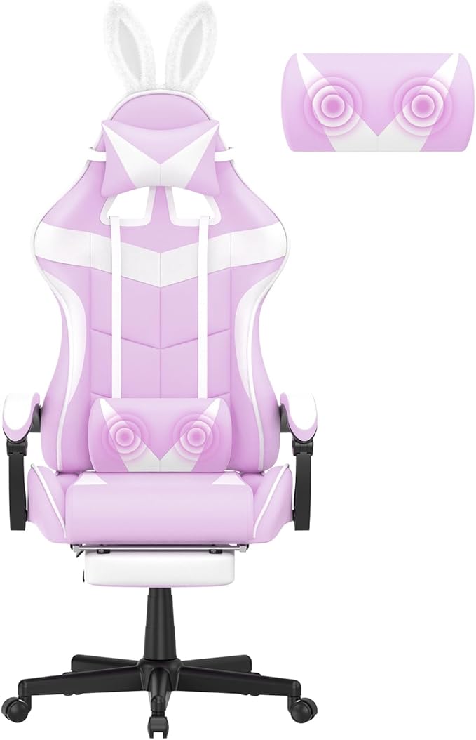 Huracan Gaming Computer Chair with Footrest Adjustable Video Game Chairs for Adults Heavy Duty Office Chair with Headrest and Lumbar Support Light Purple