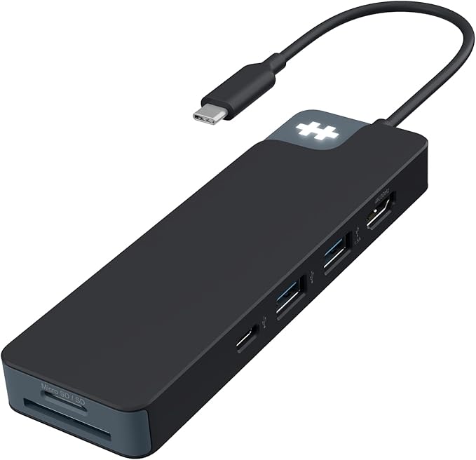 HyperDrive Flex 8-Port USB C Hub Multiport Adapter for Crisp Visuals Fast Transfer Charging — HDMI 4K30Hz 100W Power Delivery 5Gbps 2X USB-A SD MicroSD Audio Jack (Black)