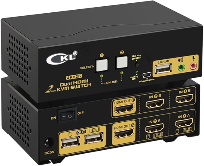 CKL HDMI KVM 2 Port 4K 30Hz Dual Monitor Extended Display (CKL-922HUA)