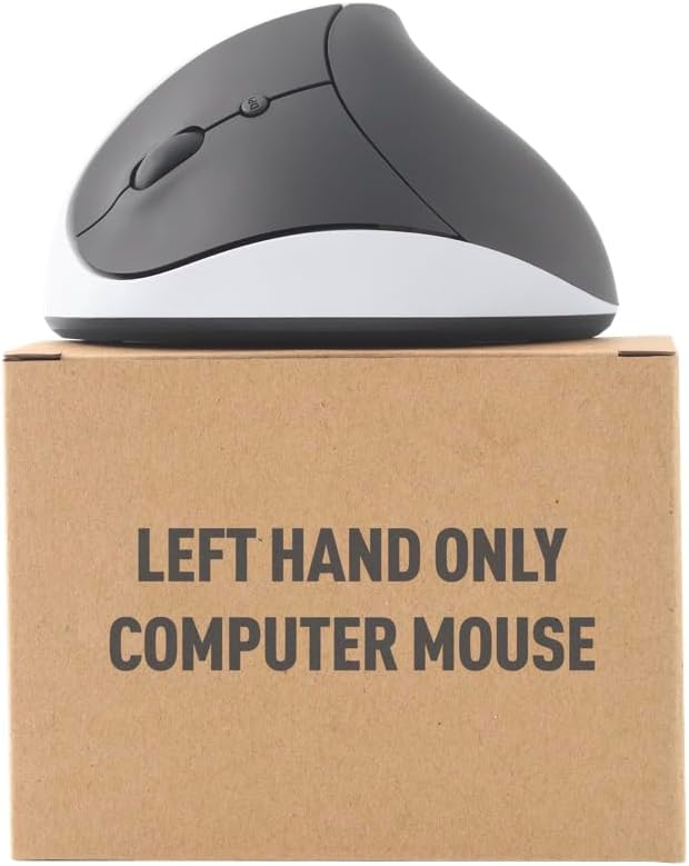 Urby Left Handed Mouse Wireless Ergonomic Vertical. Also As Left Handed Gaming Mouse. Compatible with Windows/macOS/iPadOS Laptop PC. [Battery Included] (White)