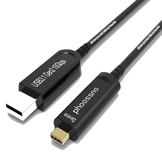 phoossno UL CMP Plenum Rated USB A to C Fiber Optical 3.1 Cable 10Gbps 50FT Compatible with Microsoft Azure Logitech Camera Aver&ampVaddio&ampBarco ClickShare Touch Screen Kinect Intel RealSense