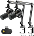 MAONO PD200W Hybrid Wireless Podcast Equipment Bundle for 2 Dynamic XLR USB Microphone Kit with 2 Boom Arm Software Noise Cancellation for Co-hosted Podcast Vocal Recording Content Creation