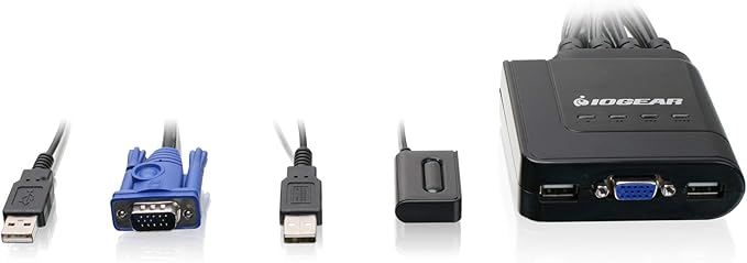 IOGEAR 4-Port USB KVM Switch with Cables and Remote GCS24U Black