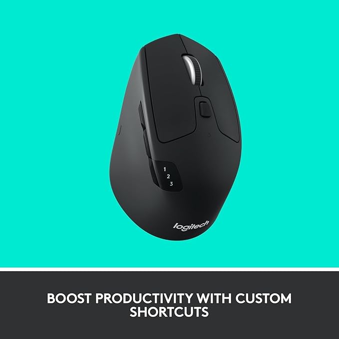 Logitech M720 Wireless Triathlon Mouse with Bluetooth for PC with Hyper-Fast Scrolling and USB Unifying Receiver for Computer and Laptop - Black (Renewed)