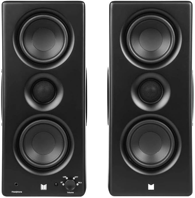 Monolith Powered Desktop Speakers - 100-Watt with Optical and USB Inputs Subwoofer Output Bluetooth aptX HD Remote Control Included for PCs and Laptops Black MTM-100