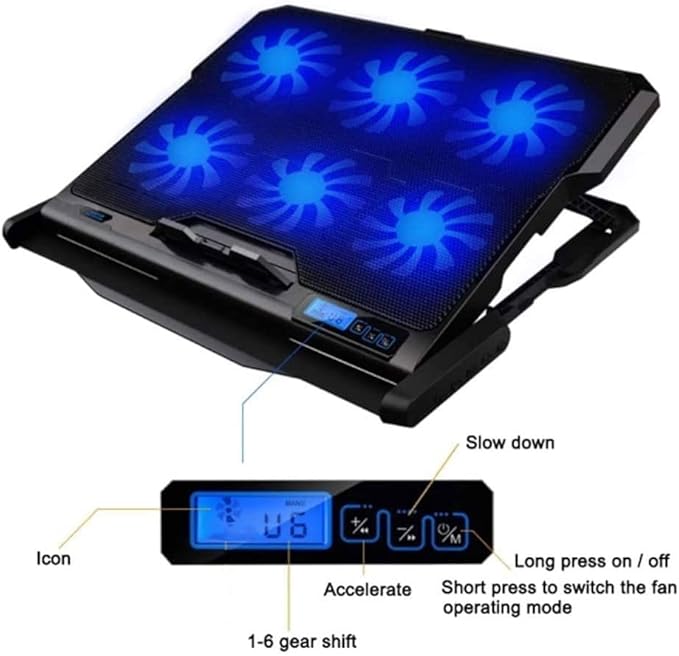 Laptop Cooling Pad Laptop Cooler with 6 Quiet Fans for 17 Inch Laptop Cooling Fan Stand Portable Ultra Slim USB Powered Gaming Laptop Cooling Pad