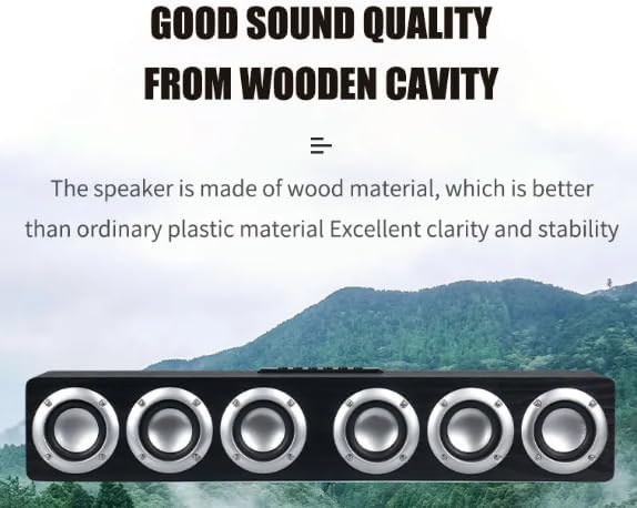 Home Theater System Speakers Bass Smart 5.1 Bluetooth Wood Wireless 12W Power Music Player Stereo Soundbar Boombox for TV Desktop Laptop Smartphone Tablet - Black