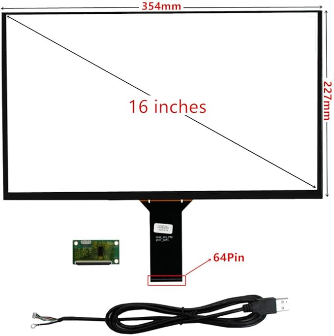 10.1/11.6/13.3/14/15.6 Inch Universal Computer Industrial Multi-touch Capacitive Digitizer Touch Screen Panel Glass With USB Driver Board Converter (16 inches)