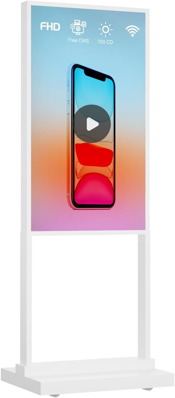 43 inch Digital Signage Kiosk 700 nits 4K UHD Ultra-Bright Advertising Screen Floor Standing Digital Poster for Retail Display and Trade Show Display Free Web Content Editor Android USB/HDMI