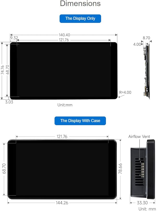 waveshare 5.5inch 2K Capacitive Touch LCD Display Compatible with Raspberry Pi 5/4B/3B+/Pi 3B/Zero 2w/Zero w and CM4 Supports Windows 11/10/8.1/8/7wihout Case