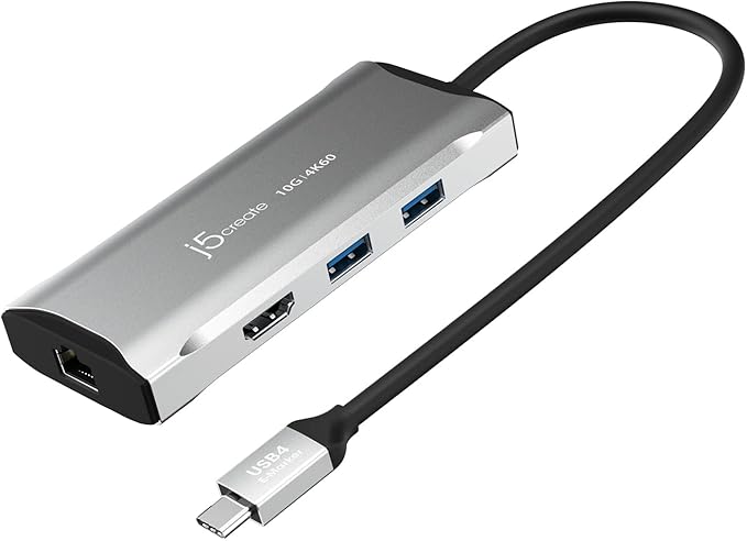 j5create USB C Hub - 4K 60Hz HDMI 2 USB-A 10Gbps USB-C 10Gbps with PD 100W Ethernet | Multiport Adapter for MacBook ChromeBook XPS Surface Pro (JCD392)