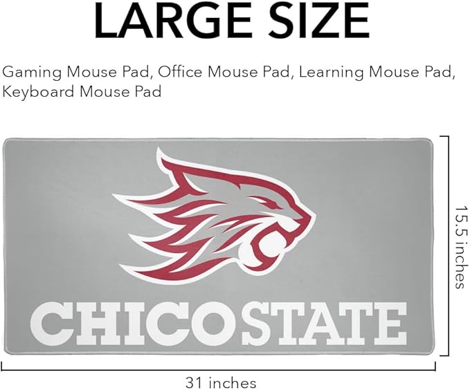 Chico State Wildcats Primary Logo Large Gaming Mouse Pad Desk Mat with Stitched Edges Non-Slip Base for Gamer Home and Office 31.5 x 15.7