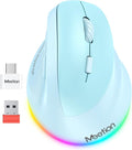 MEETION Ergonomic Mouse Wireless Vertical Mouse RGB Backlit Rechargeable Mice for Bluetooth(5.2 + 3.0) &amp USB-A with Type-c Adapter 4 Adjustable DPI Mac/Windows/Andriod/PC/Tablet/iPad Blue