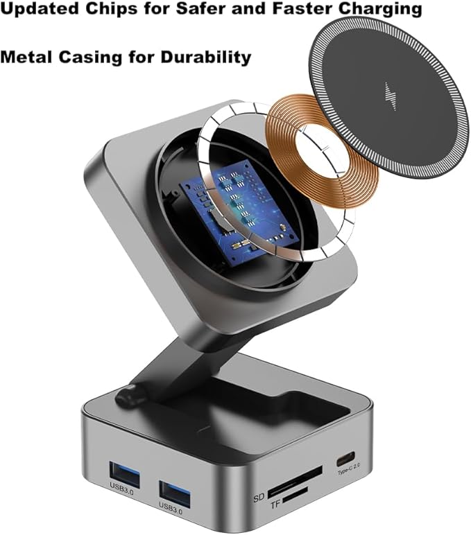 10-in-1 Portable USB-C Hub with Wireless Charger 4K HDMI Made with Aluminum Alloy Casing for Durability Compatible with Mac Windows Compact and Lightweight USB C Docking Station for Travel
