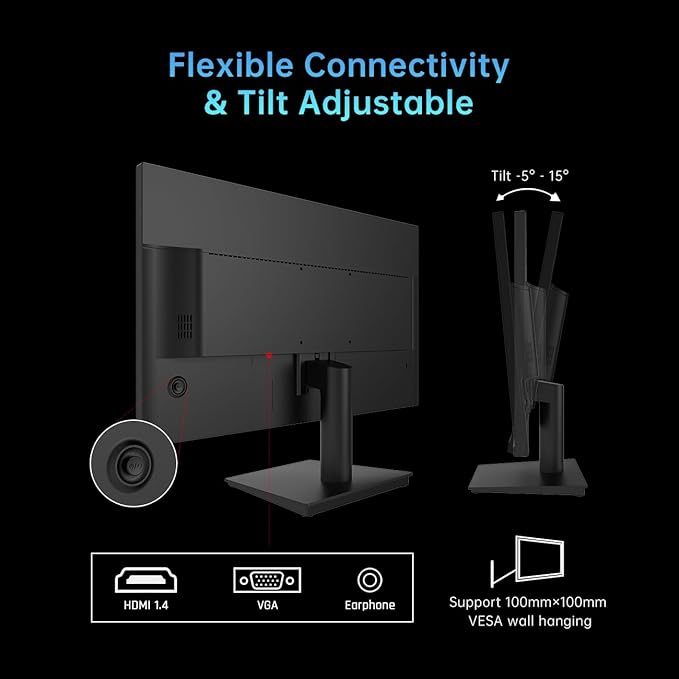 KTC 24 Inch 1080P Full HD Computer Monitor 100Hz HDR10 Frameless Gaming Monitor with Freesync HDMI &amp VGA Ports PC Monitor for Working VESA Tilt Adjustable Eye Care (Renewed)