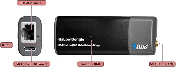 Heltec Wi-Fi HaLow Dongle 1KM Ultra-Long-Range USB Type-C Low Power Consumption Wireless Network Bridge IEEE 802.11ah 902-928MHz Supported Wi-Fi and Ethernet (AP + STA 1Pair)