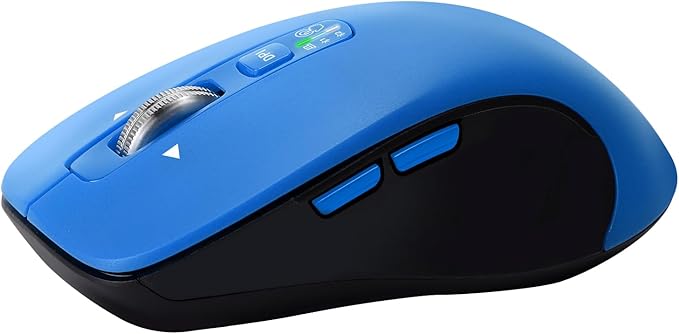 Wireless Bluetooth Mouse (USB + BT1 + BT2) Full Size 4-Way Scrolling Multi-Device Silent Mouse for Computer Laptop iPad MacBook (Blue)