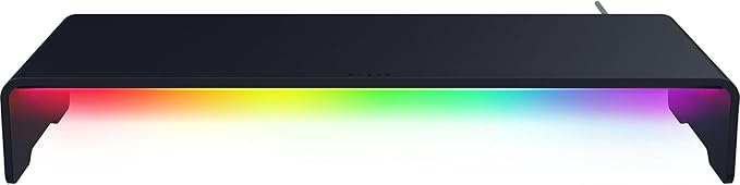 Razer Monitor Stand Chroma: 4 Port Hub - USB A 3.2 USB C 3.2 HDMI 2.0 - Ergonomic Height - Durable Aluminum Supports Up to 44 lbs - Organize Storage Shelf - Remappable RGB Buttons - Chroma RGB