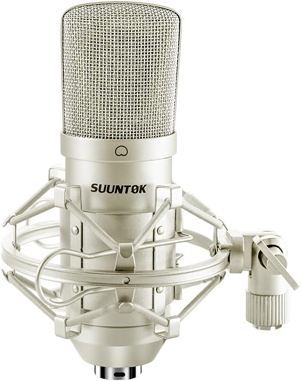 XLR Condenser Microphone Recording Microphone for PC Computer Home Studio Cardioid Podcast Mic Kit for Streaming ASMR YouTube Voice-Over Gaming Vocal (Silver)