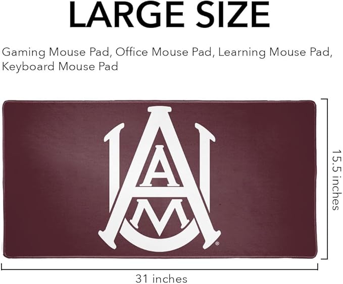 Alabama A&ampM University Primary Logo Large Gaming Mouse Pad Desk Mat with Stitched Edges Non-Slip Base for Gamer Home and Office 31.5 x 15.7