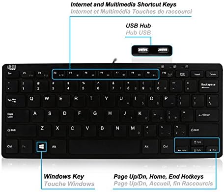 ADESSO Adaptec SlimTouch 510 Mini Keyboard with USB Hubs (AKB-510HB) Black