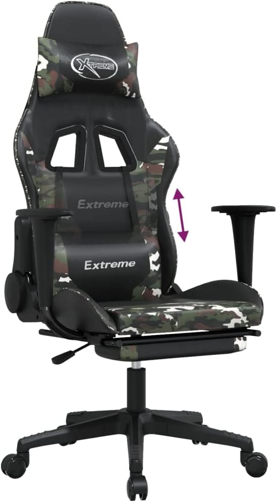 Gaming Office Chair with Footrest Faux Leather Office Chair Ergonomic Desk Chair Rolling Swivel Adjustable PC Computer Chair for Women Adults Girls(Black&ampCamouflage)