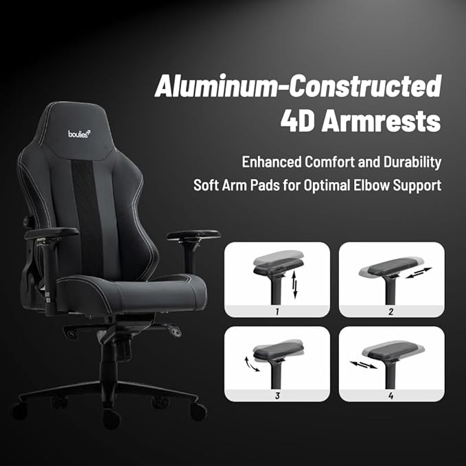 boulies Master Gaming Chair Ergonomic Office Chair for Adults with 4D Armrests Comfortable Computer Chair for Home with Adjustable 4-Way Built-in Lumbar Support
