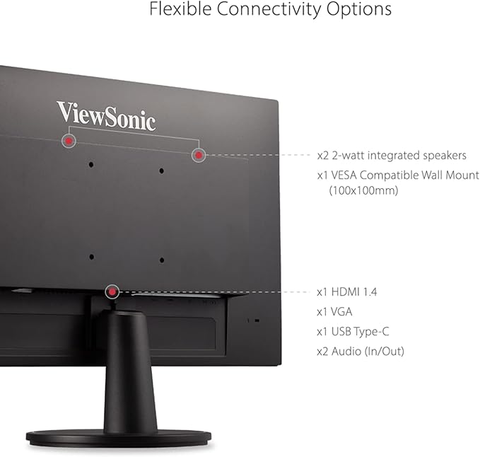 ViewSonic VA2447-MHU 24 Inch Full HD 1080p USB C Monitor w/FreeSync 100Hz Eye Care HDMI VGA (Renewed)