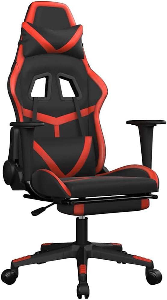 Massage Gaming Chair with Footrest Black &amp Red Faux Leather Ergonomic Reclining Computer Desk Chair for Adults