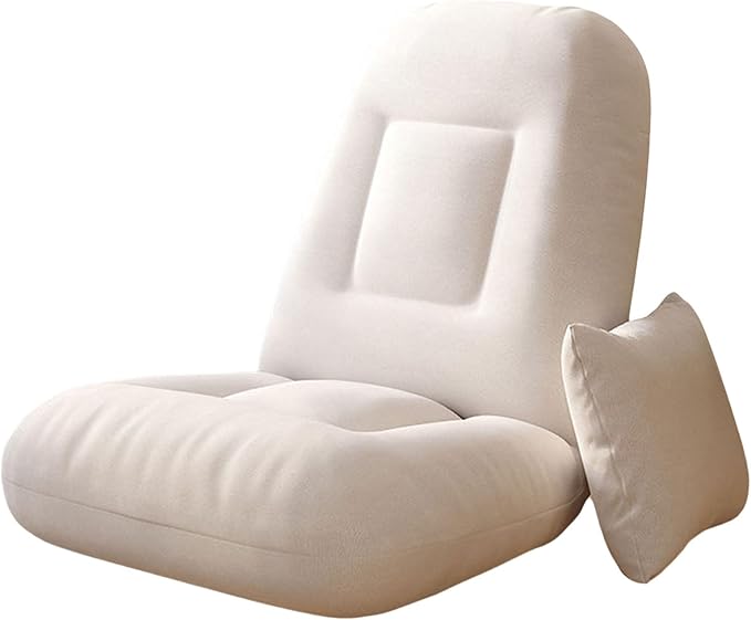 Floor Seat Convertible Sleeper Chair with Pillow No Assembly Required Adjustable in 5 Levels Comfortable and Versatile Ideal for Gaming Reading Meditation(White)