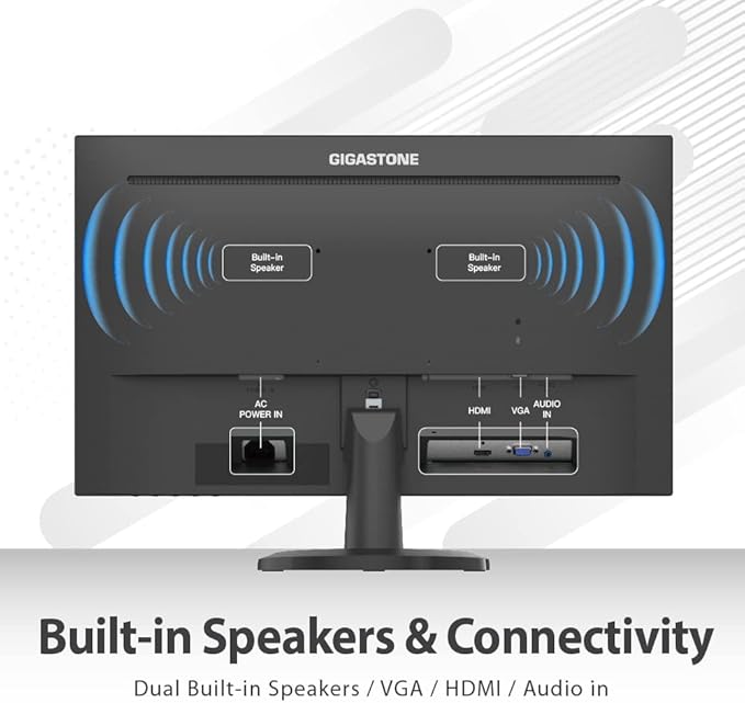 Gigastone 24 inch IPS LED Back Light Monitor 75Hz FHD 1920 x 1080 1080P 178° Wide View Frameless Computer Monitor 5ms Built-in Speakers Eye Care Technology Ergonomic Tilt VESA Mount HDMI VGA