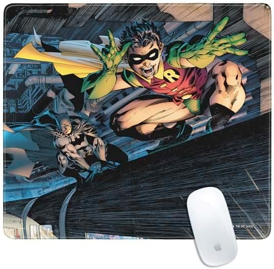Skinit Medium Gaming Mouse Pad - Officially Licensed Batman and Robin Design with Stitched Edges Waterproof Non-Slip Rubber Base Desk Mat for Keyboard &amp Mouse 17.7 x 15.75 inches