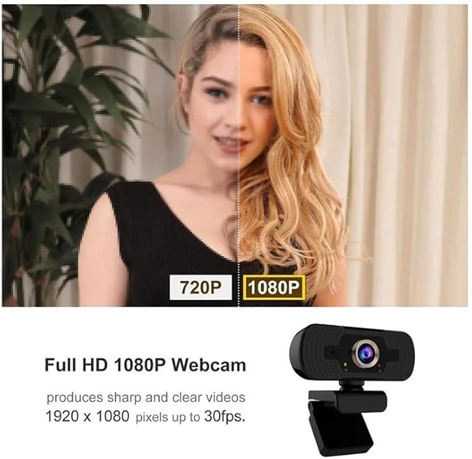 Webcam with Cover Microphone Streaming Computer Web Camera Cam Video Recording for PC Desktop Work